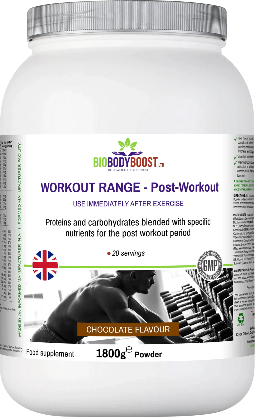 BioBodyBoost Protein Powders Workout Range - Post-Workout Drink Mix Chocolate