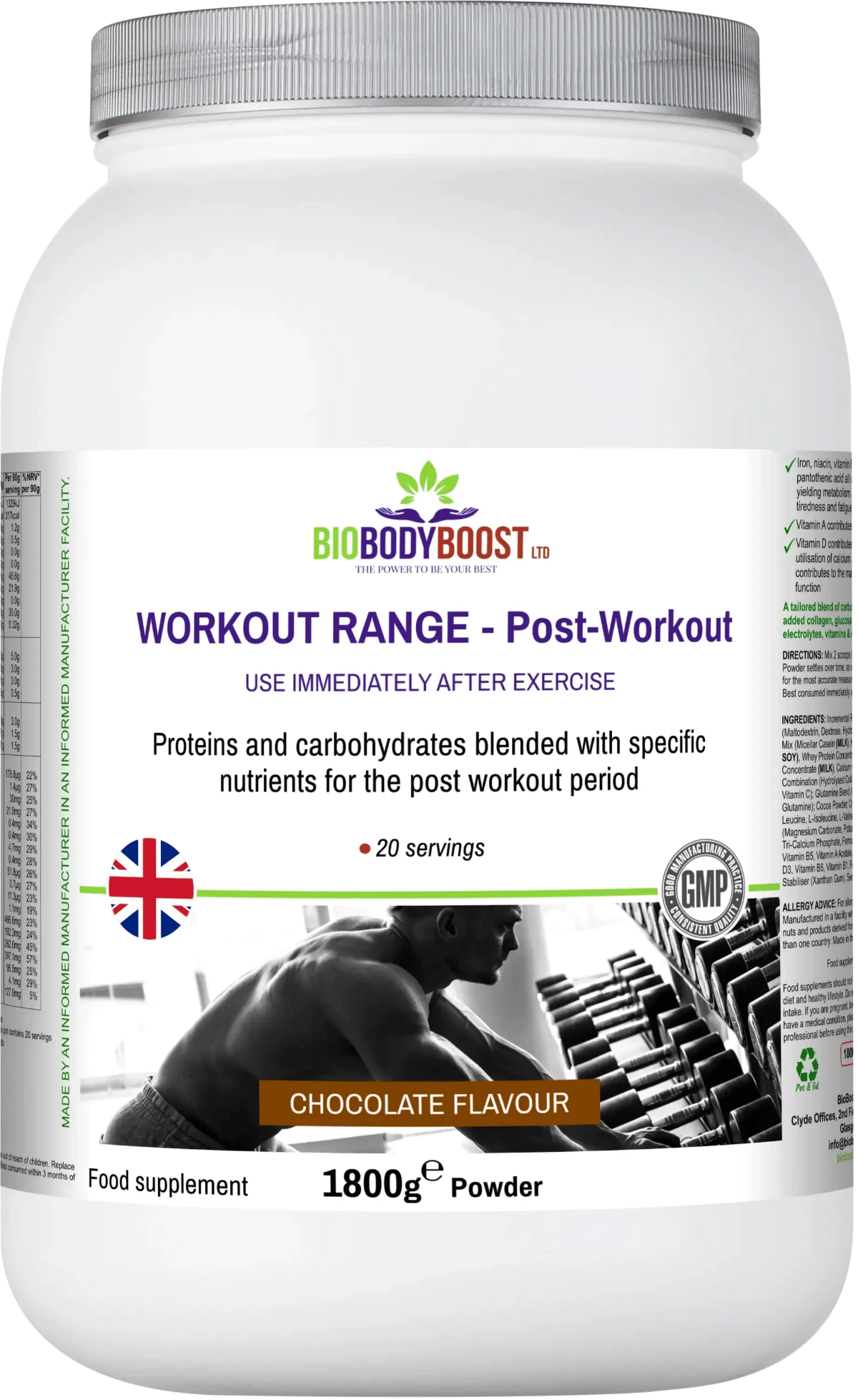 BioBodyBoost Protein Powders Workout Range - Post-Workout Drink Mix Chocolate