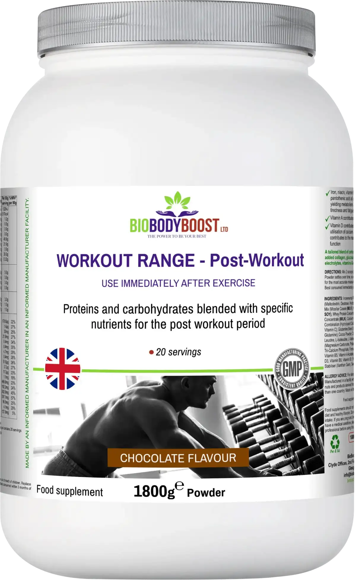 BioBodyBoost Protein Powders Workout Range - Post-Workout Drink Mix Chocolate