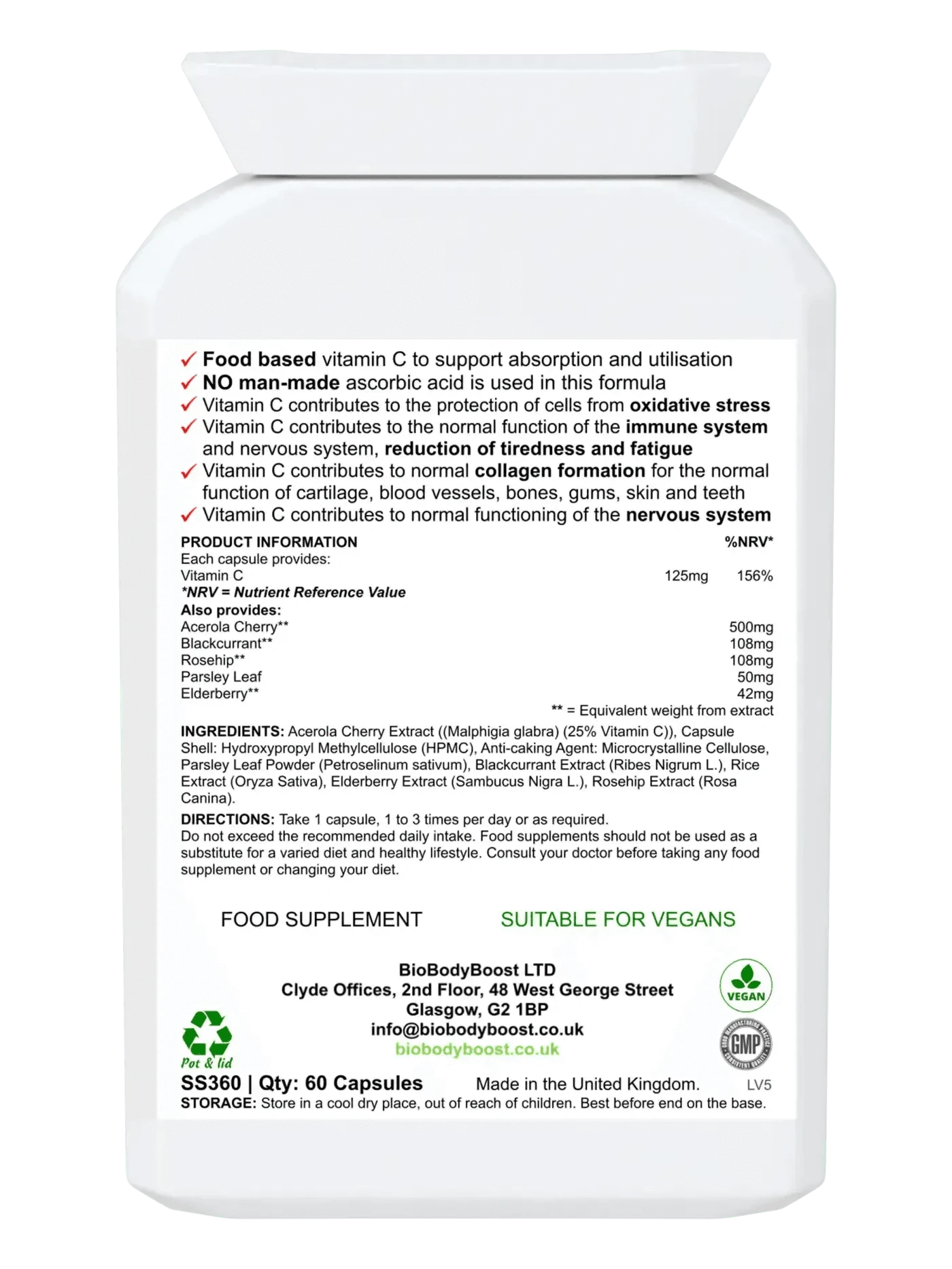 BioBodyBoost Vitamins & Supplements Bio-C -  Non-acidic Food Form Vitamin C