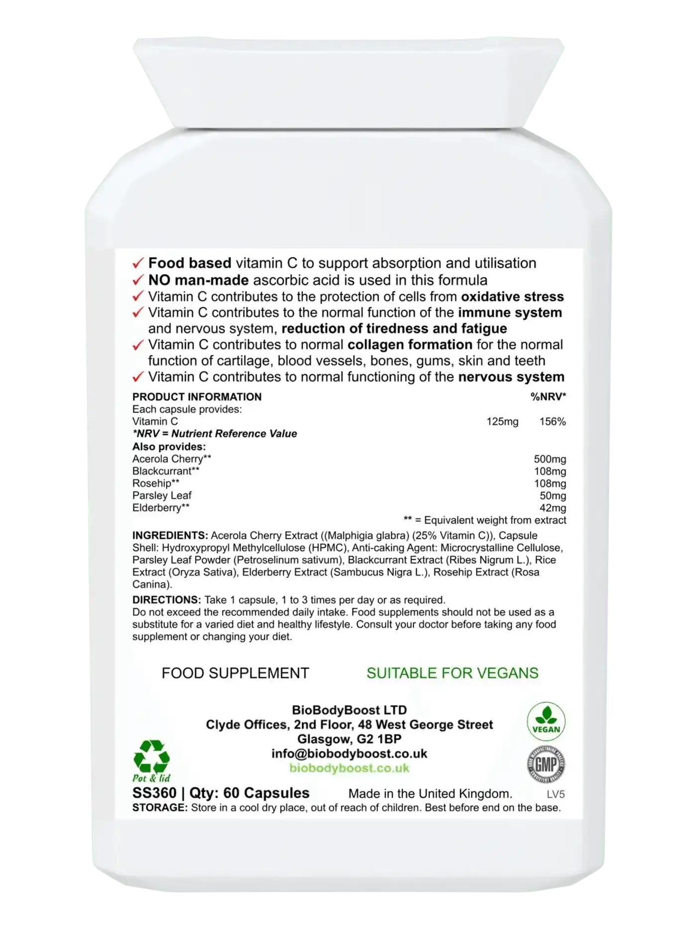 BioBodyBoost Vitamins & Supplements Bio-C -  Non-acidic Food Form Vitamin C