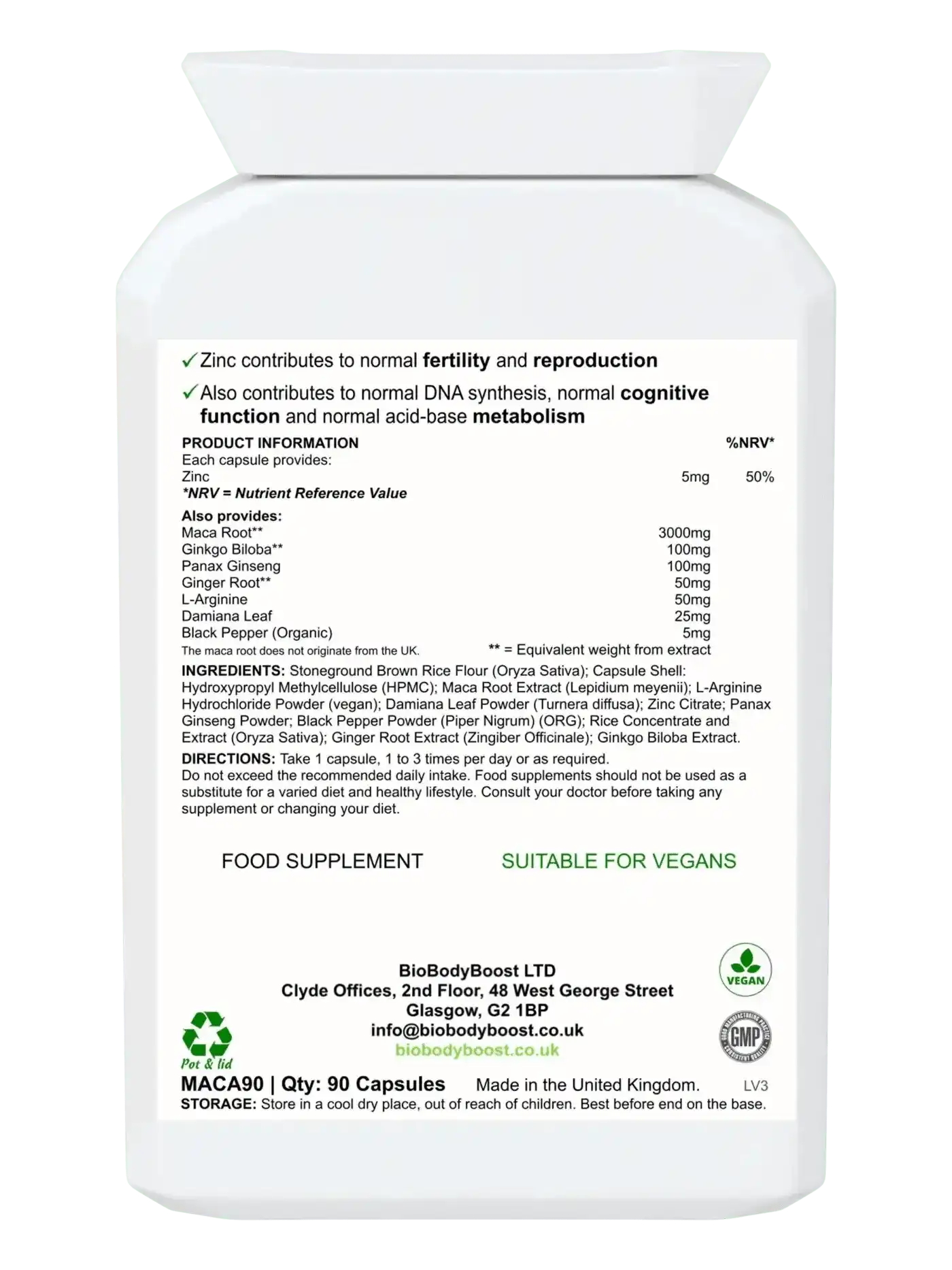 BioBodyBoost Vitamins & Supplements BioBodyBoost Maca Reproductive Health Supplement - 90 Capsules