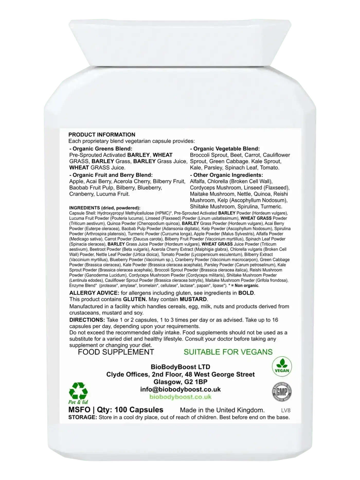 BioBodyBoost Vitamins & Supplements BioBodyBoost Organic Food Form Greens Supplements