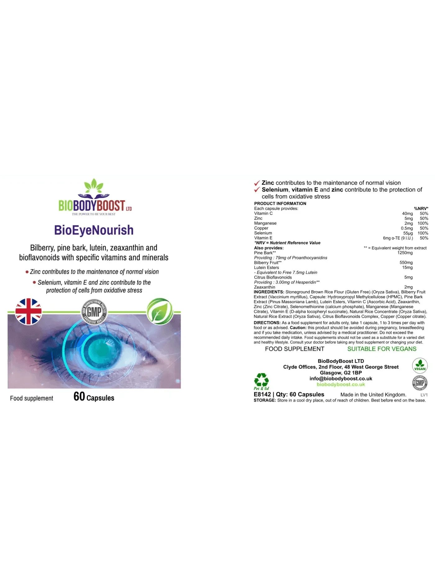 BioBodyBoost Vitamins & Supplements BioEyeNourish - Natural Vision Support Supplement with Bilberry & Lutein