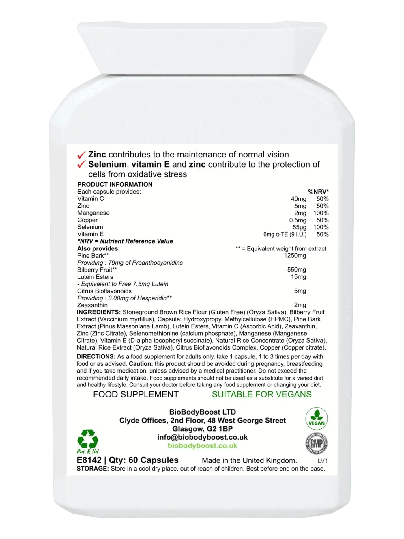 BioBodyBoost Vitamins & Supplements BioEyeNourish - Natural Vision Support Supplement with Bilberry & Lutein
