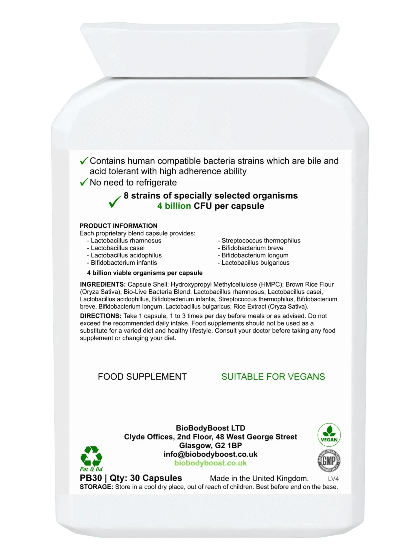 BioBodyBoost Vitamins & Supplements BioTic 4 Billion - Multi-Strain Probiotic