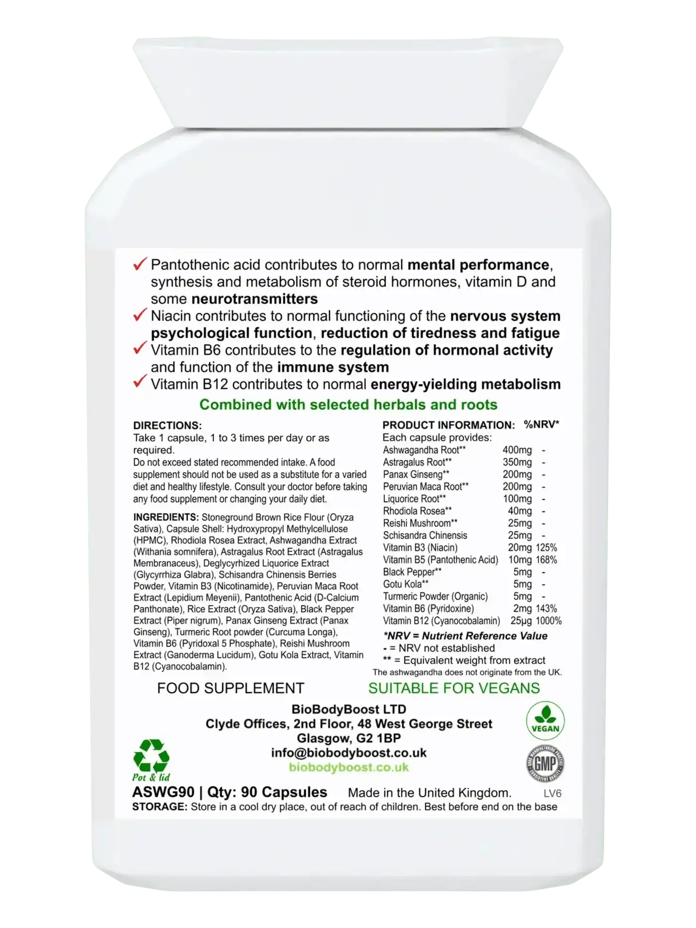 BioBodyBoost Vitamins & Supplements ZenBlend - Ashwagandha Complex with Niacin