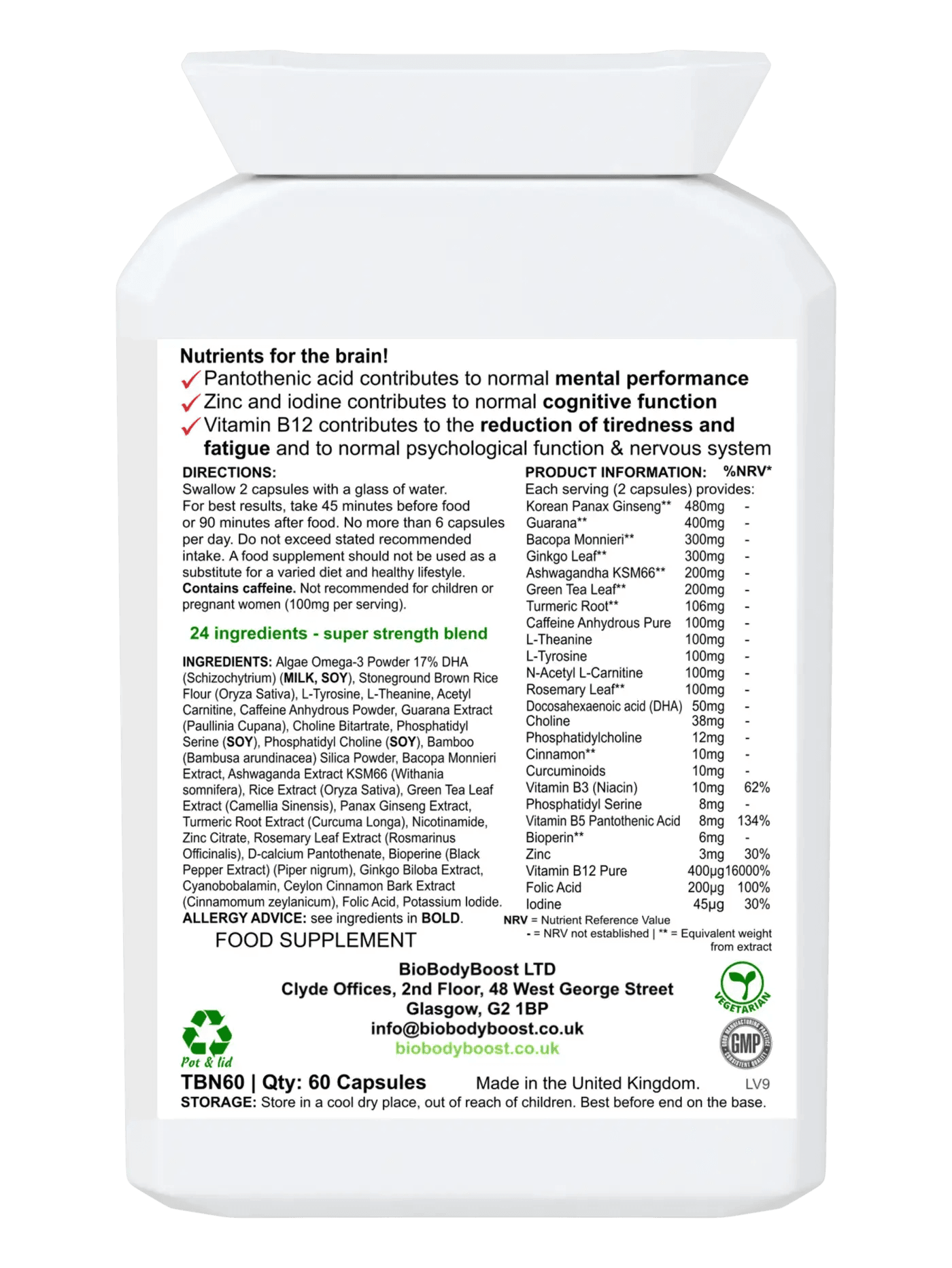 BioBrain - Natural Nootropic - BioBodyBoost