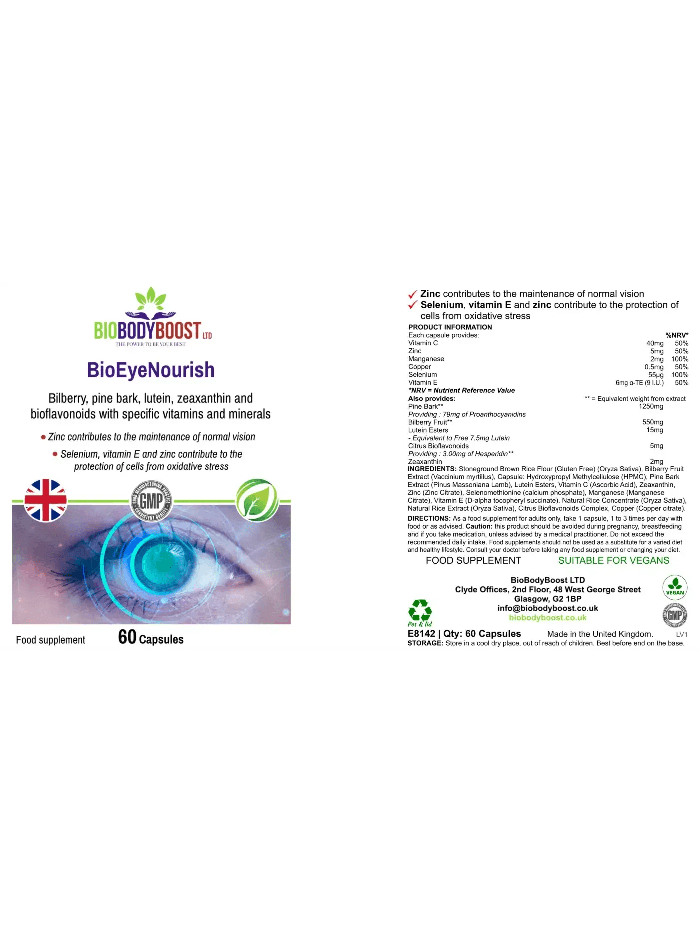 BioEyeNourish - Vision Support Supplement Bilberry Lutein - BioBodyBoost