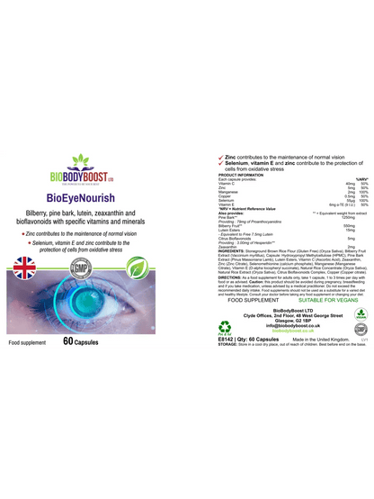 BioEyeNourish - Vision Support Supplement Bilberry Lutein - BioBodyBoost