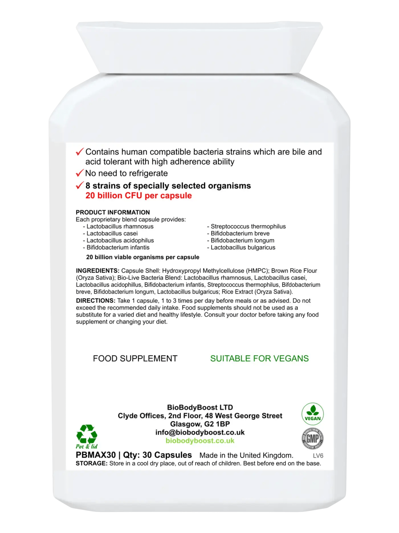 BioTic 20 Billion - Vegan Probiotic - Food Supplement