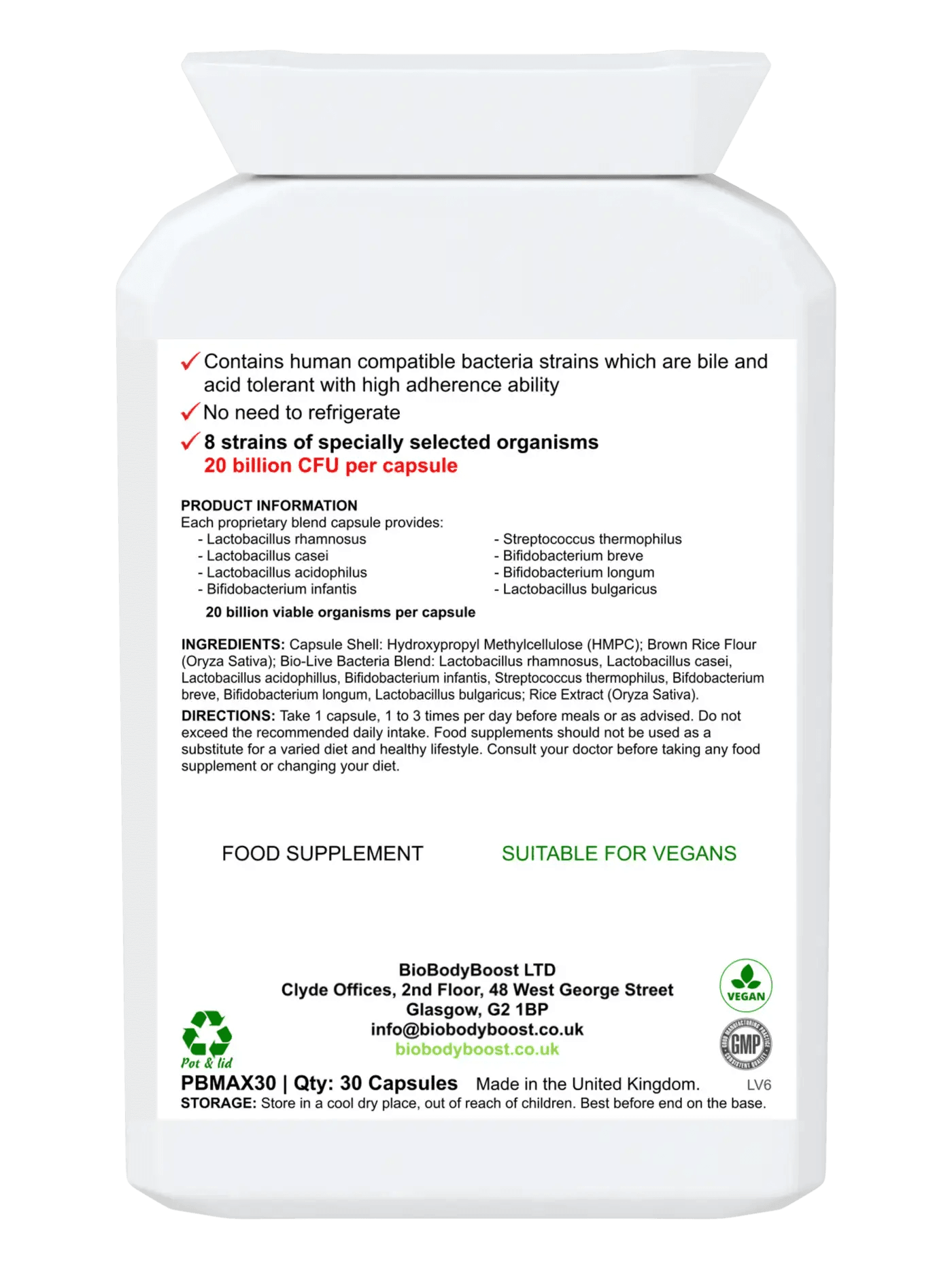 BioTic 20 Billion - Vegan Probiotic - BioBodyBoost