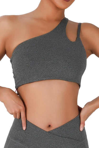 Black Cut Out One Shoulder Cropped Sports Bra - Activewear