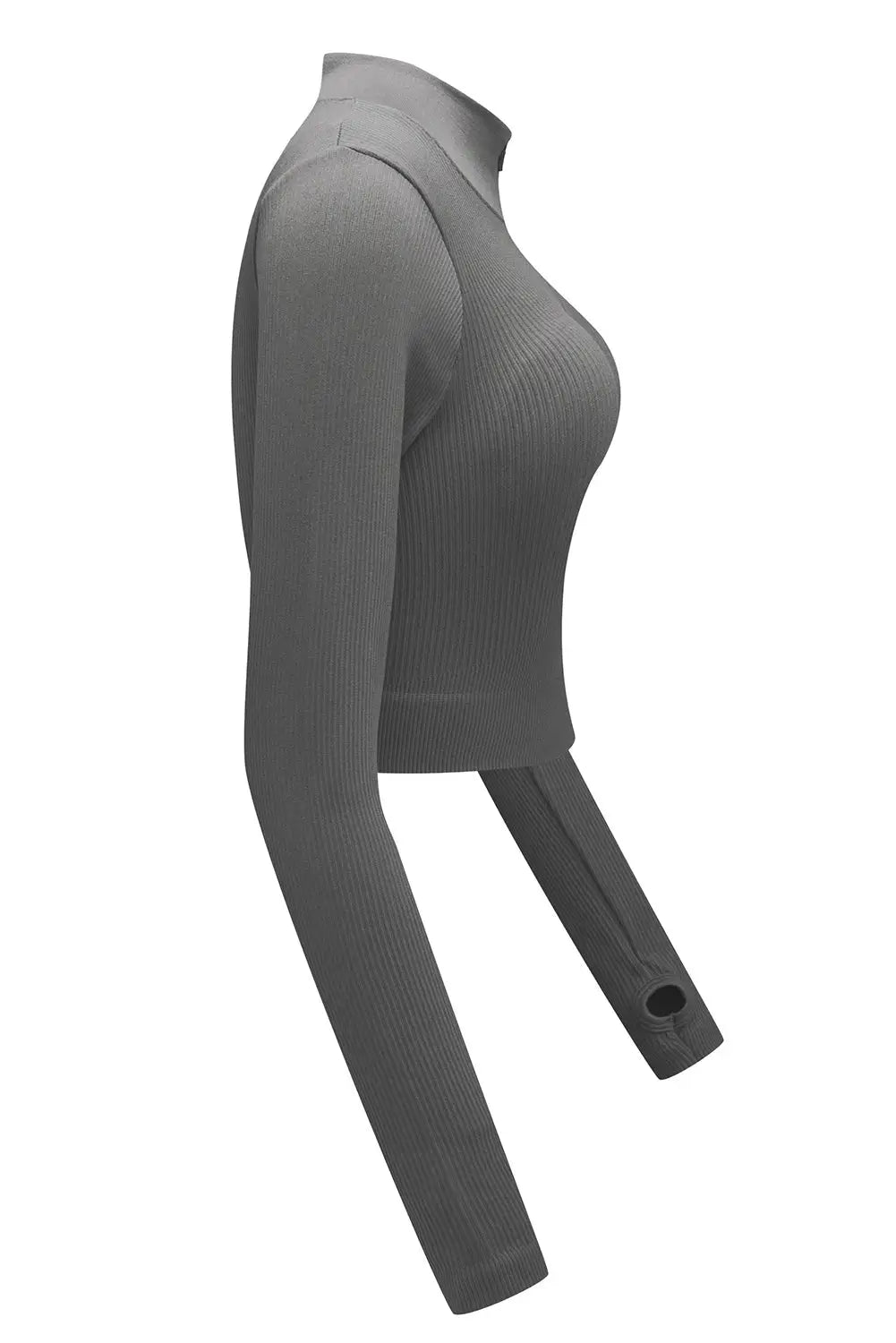 Black Half Zipper Long Sleeve Cropped Yoga Top - Activewear
