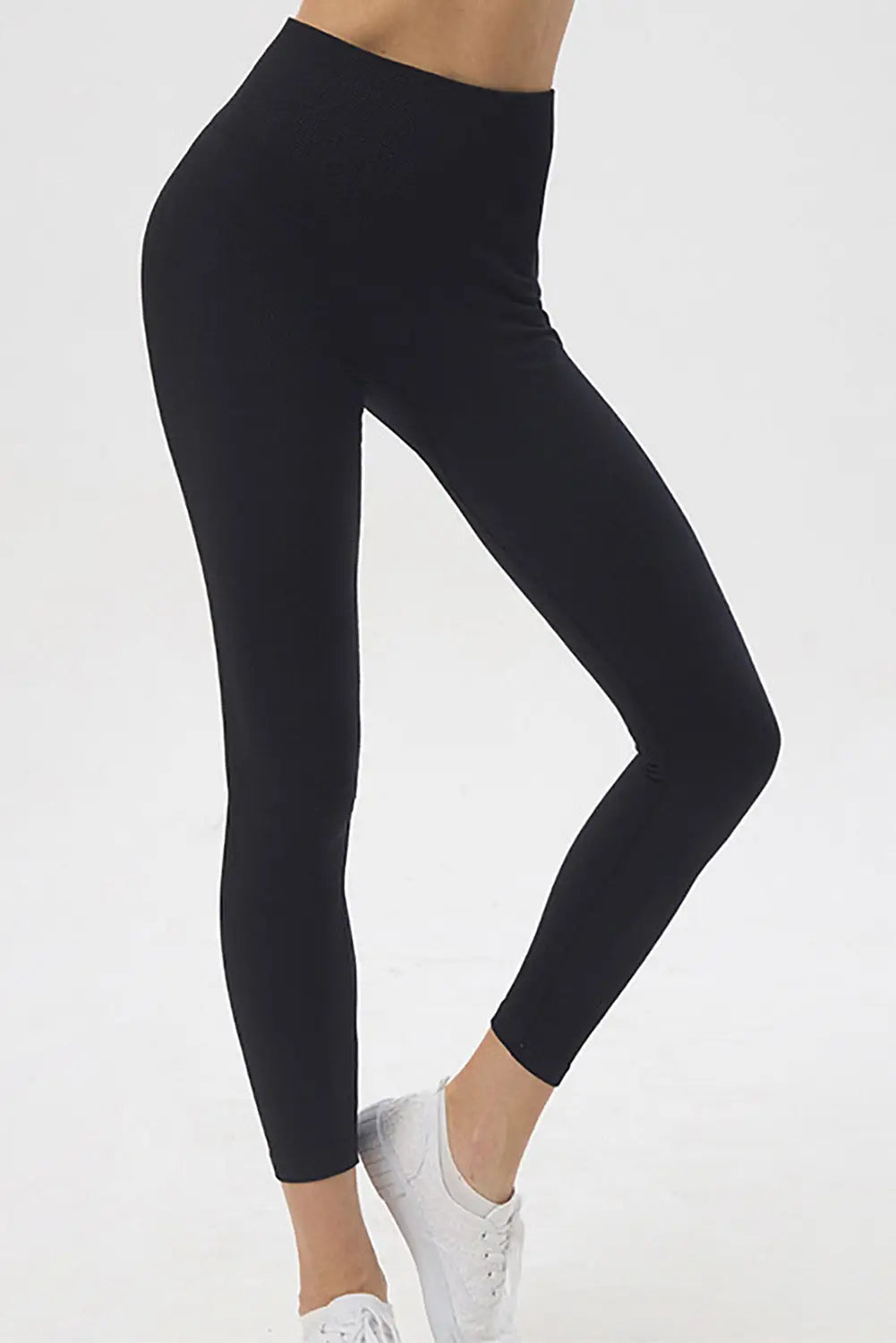 Black Solid Color Seamless Yoga Leggings - Activewear