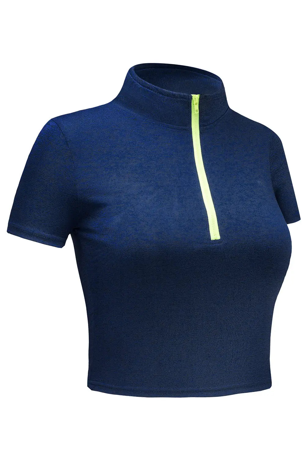 Blue Half Zipper Short Sleeve Active Crop Top - Activewear
