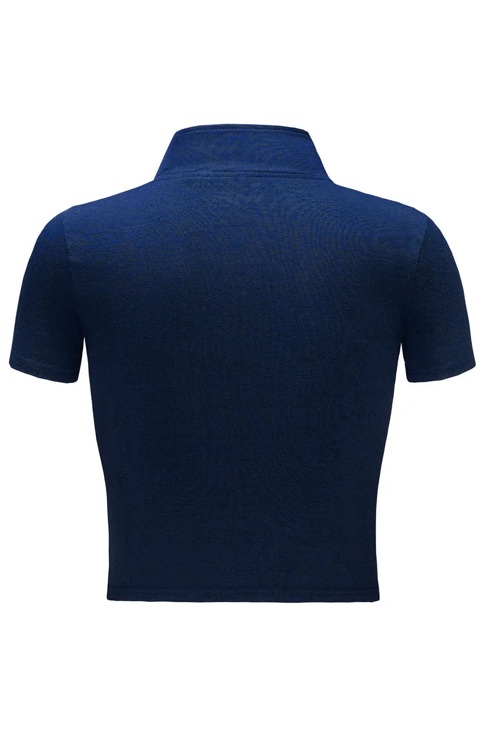 Blue Half Zipper Short Sleeve Active Crop Top - Activewear
