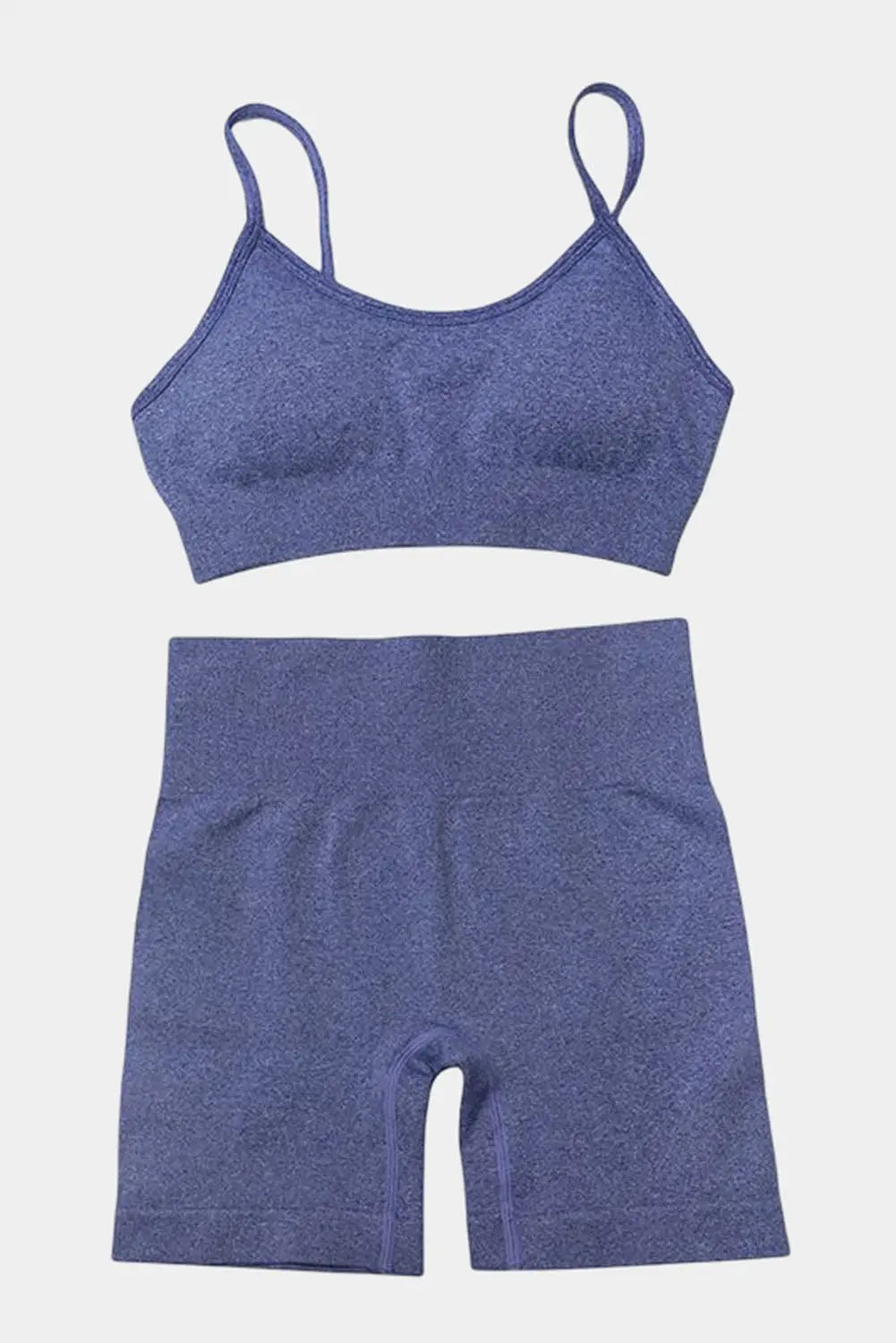 Blue Spaghetti Straps Seamless Yoga Short Set - L Activewear