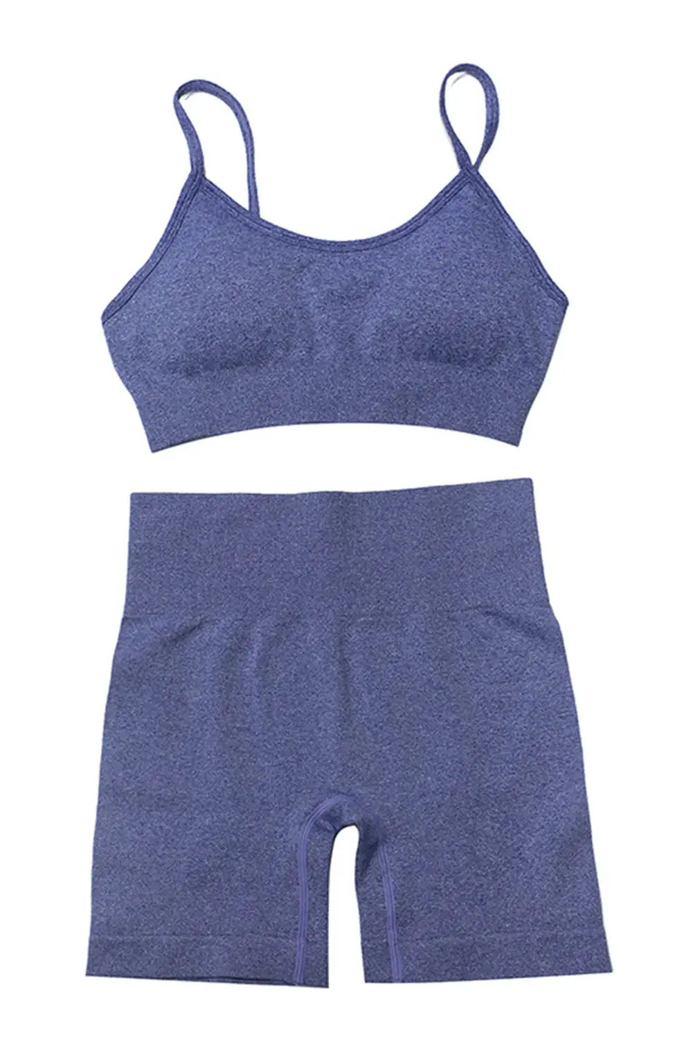 Blue Spaghetti Straps Seamless Yoga Short Set - Activewear