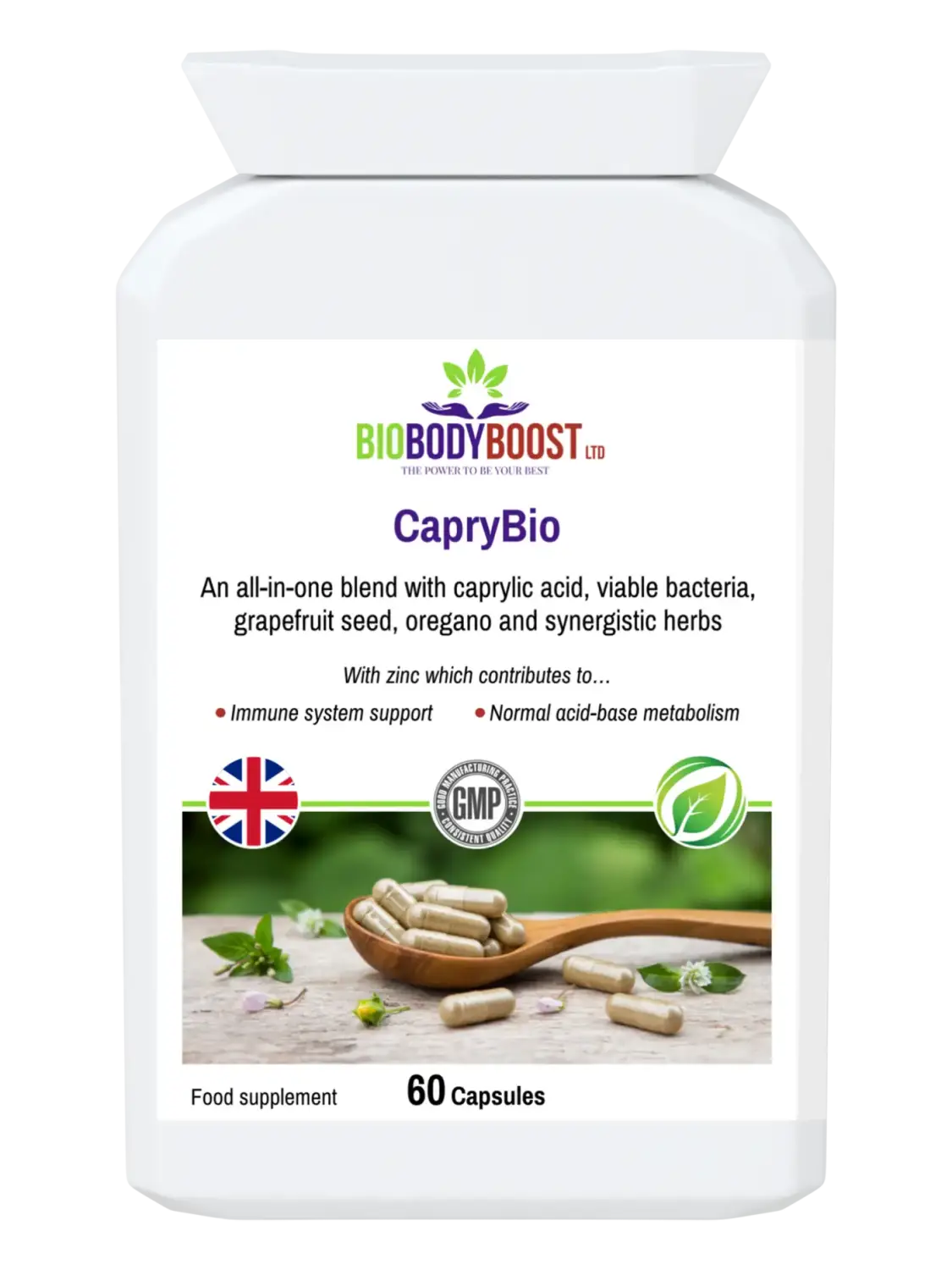 CapryBio - All In One Caprylic Acid - Probiotics - Active Herbs - Vitamins & Supplements acid vegetable