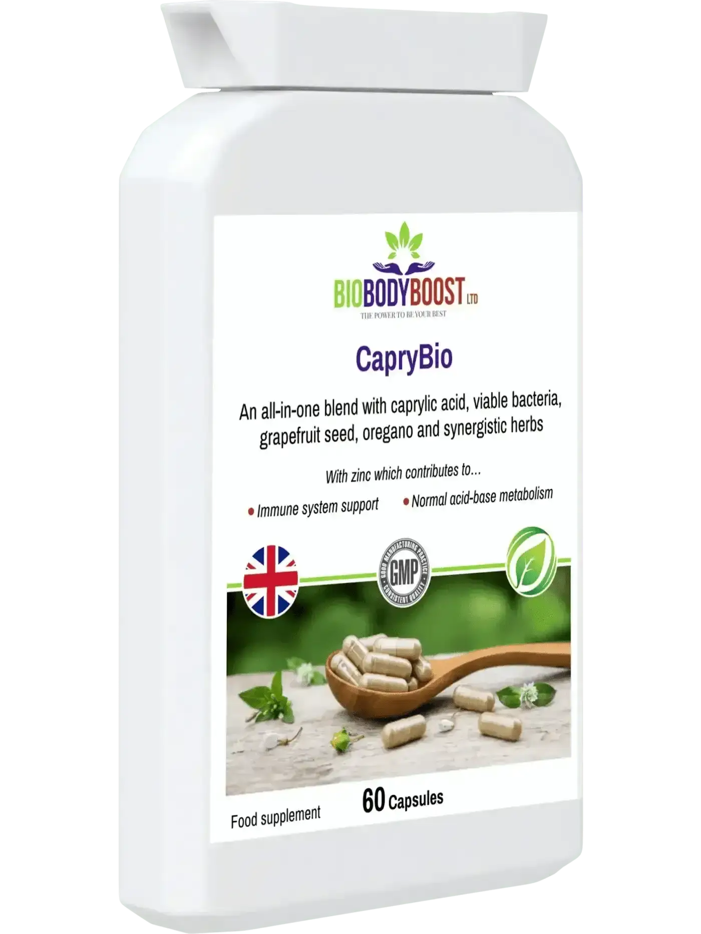 BioBodyBoost CapryBio digestive wellness supplement UK — halal approved, vegan, gluten-free, UK made