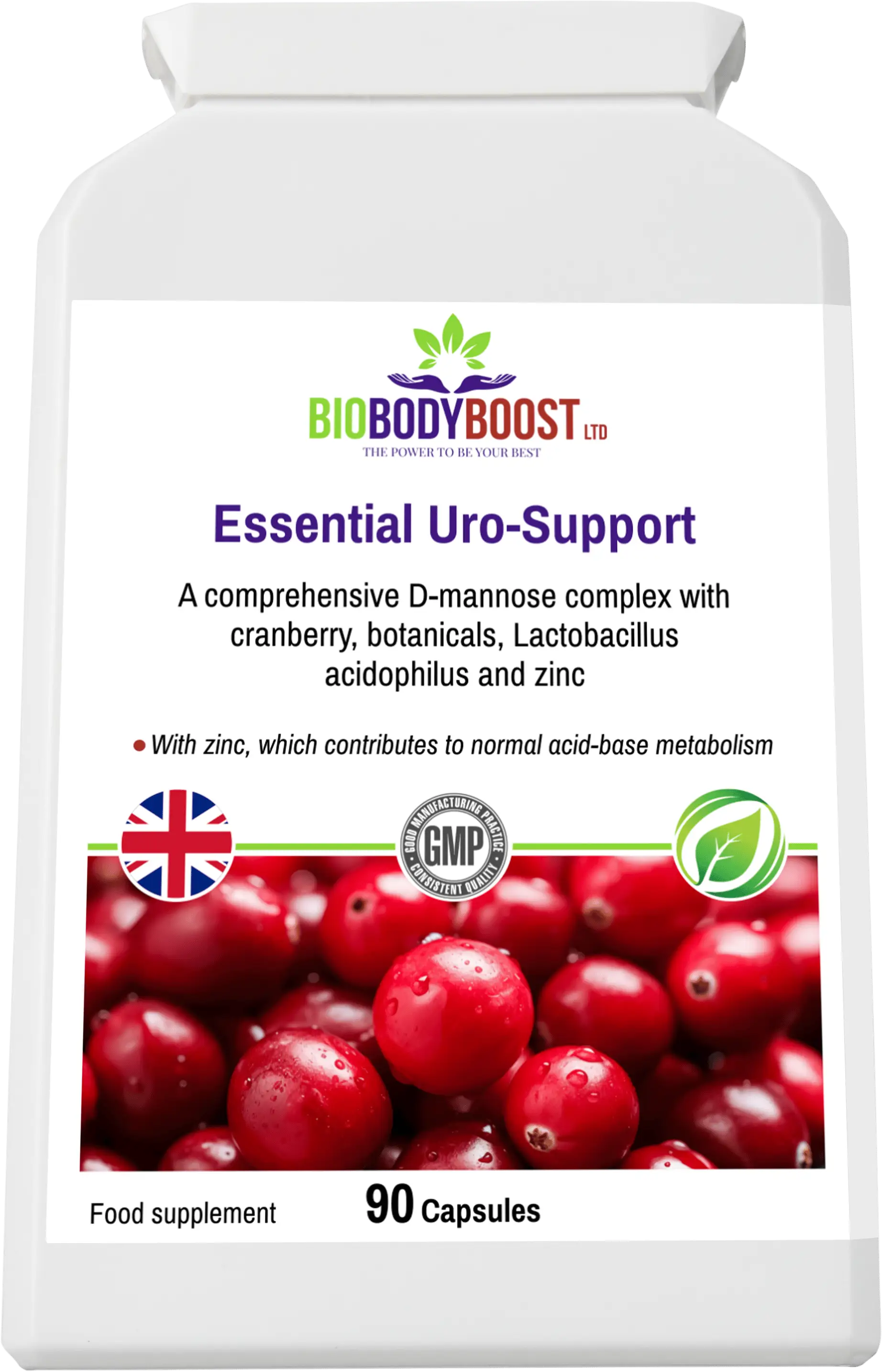 BioBodyBoost Essential Uro-Support urinary supplement UK — zinc immune function EU claim, halal approved, vegan, gluten-free