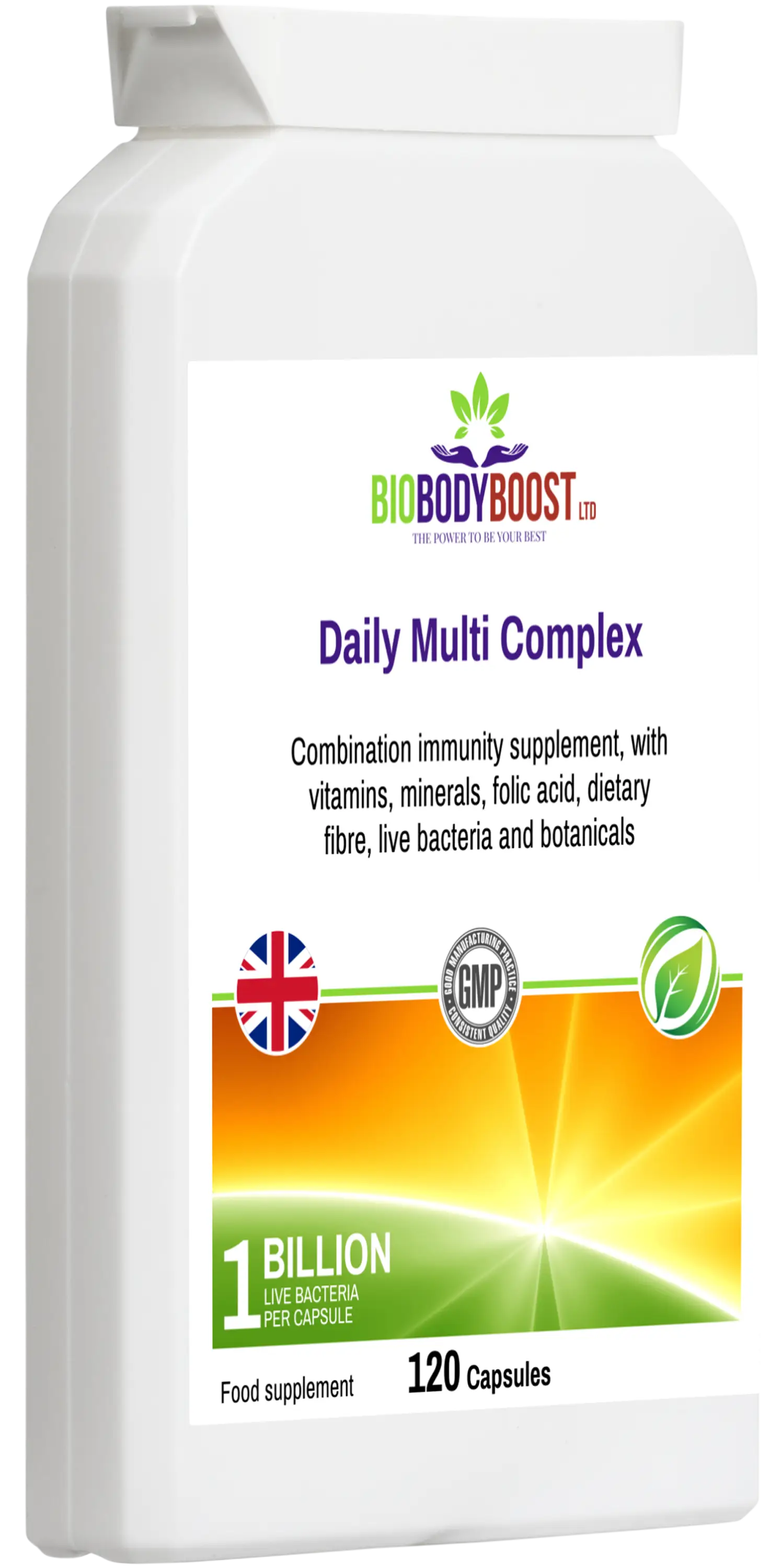 BioBodyBoost Daily Multi Complex 120 caps UK — halal approved all-in-one supplement with no artificial fillers, zero anti-caking agents