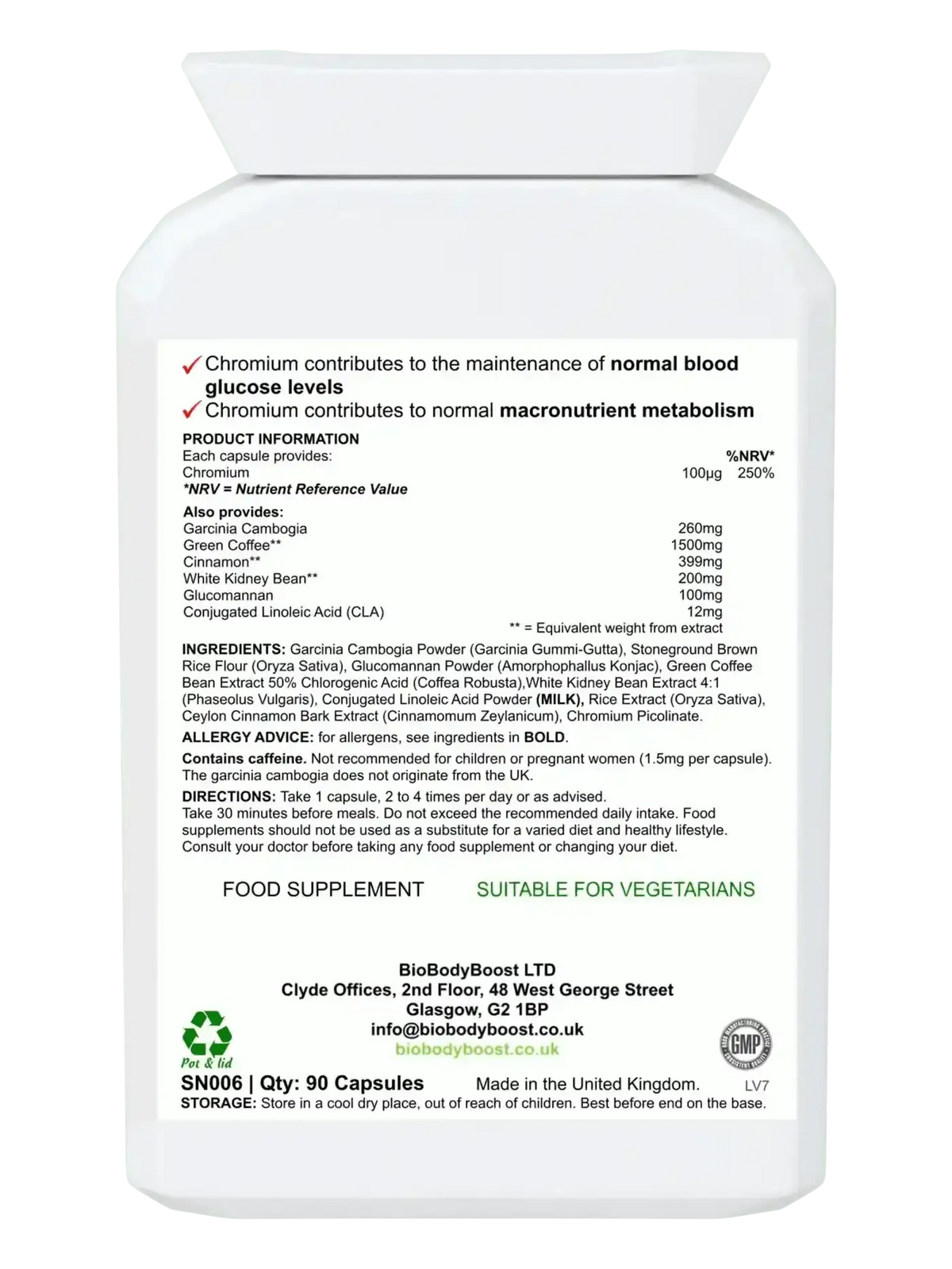 BodyLean 90 weight management capsules UK — EU EFSA glucomannan weight loss claim, back label with ingredients