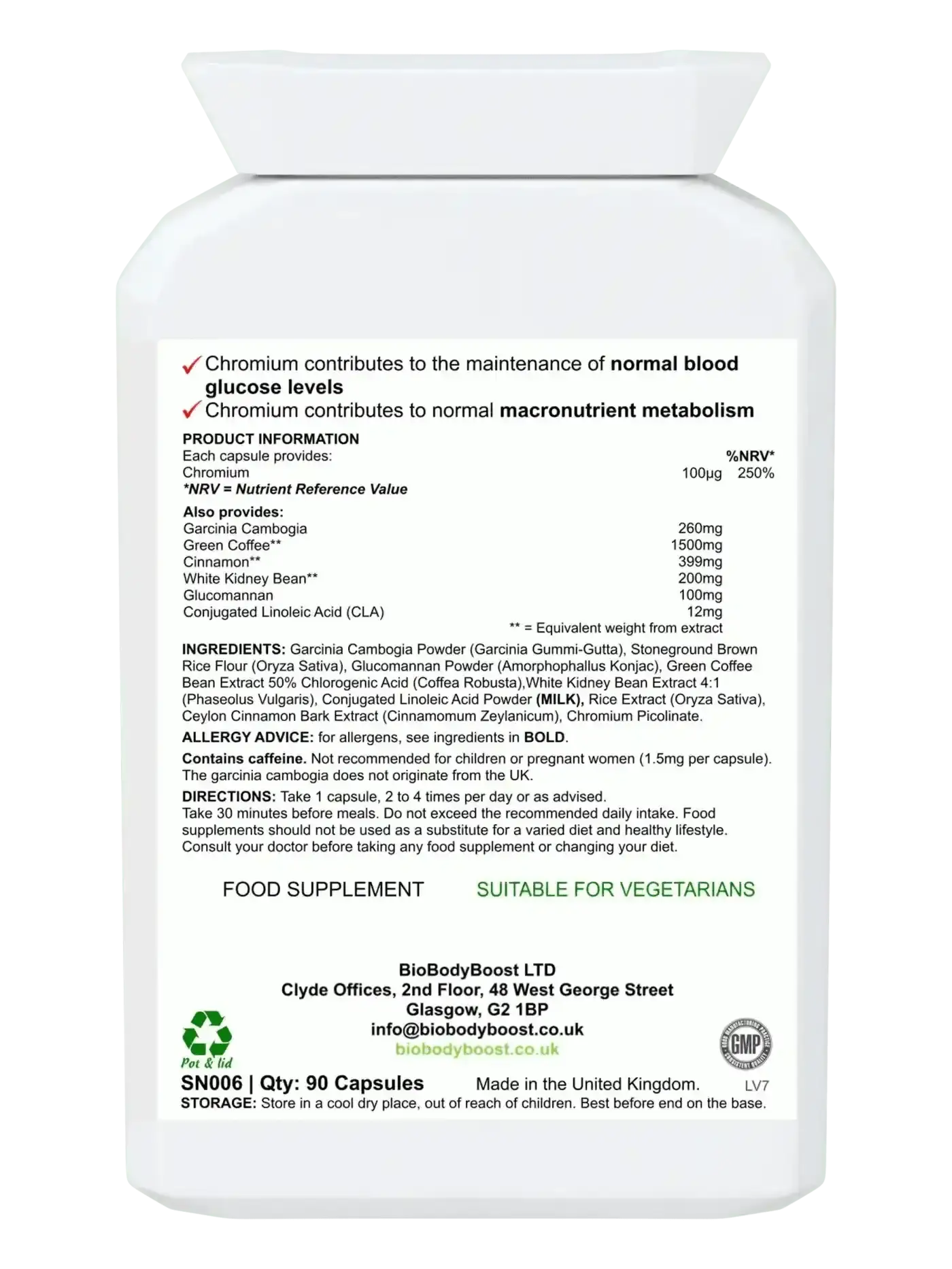 BodyLean 90 weight management capsules UK — EU EFSA glucomannan weight loss claim, back label with ingredients