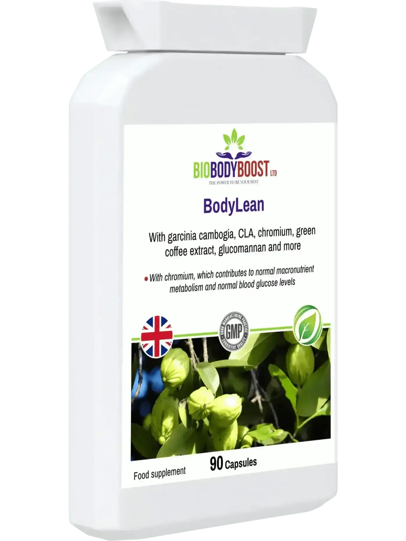 BodyLean weight management supplement lifestyle shot UK — BioBodyBoost garcinia and glucomannan complex, 90 capsules
