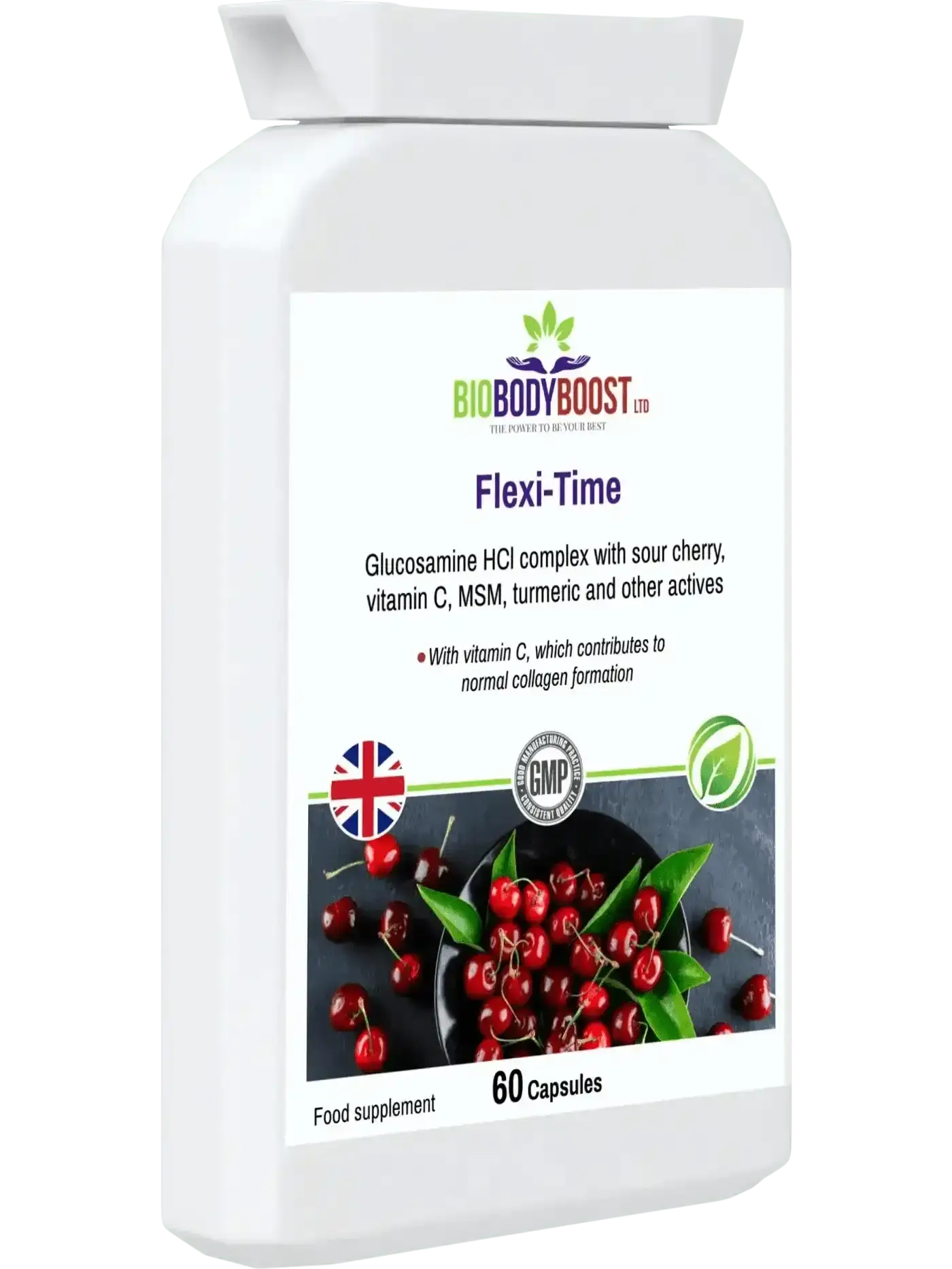 BioBodyBoost Flexi-Time glucosamine UK — halal approved, vegan HPMC capsule, shellfish-free, gluten-free, UK made