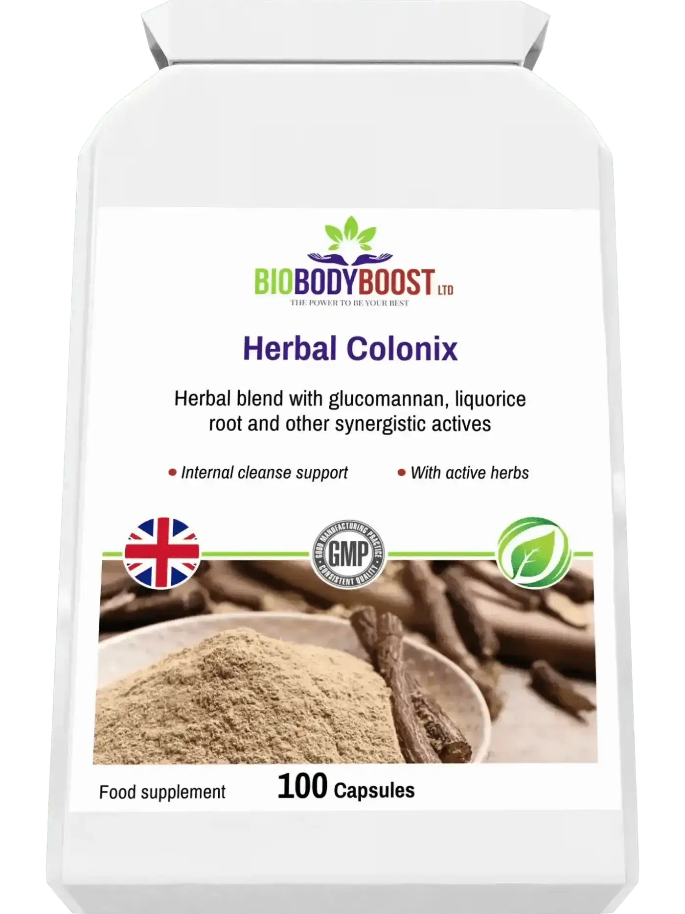 Herbal Colonix colon cleanse lifestyle shot UK — BioBodyBoost botanical digestive support formula, 60 capsules