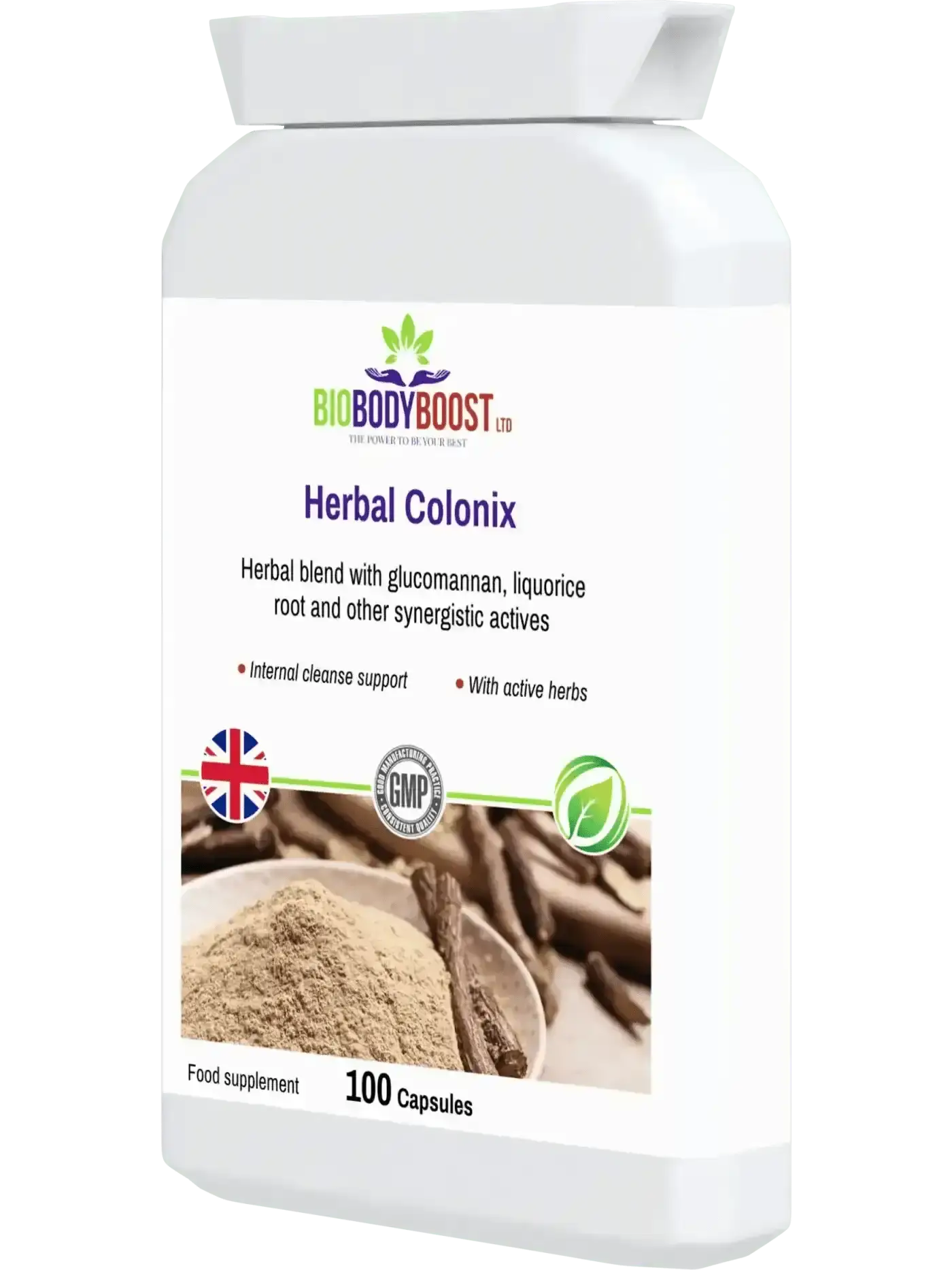 Herbal Colonix bowel cleanse UK — licorice root and aloe vera gut lining formula, side view