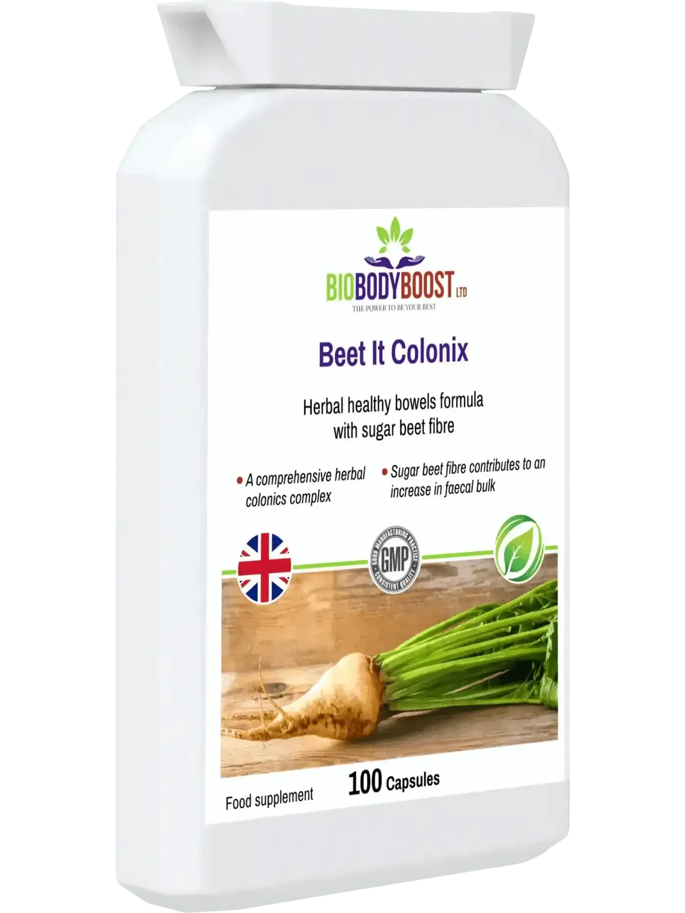 BioBodyBoost Beet It Colonix supplement UK — halal approved, vegan HPMC capsule, gluten-free, UK made