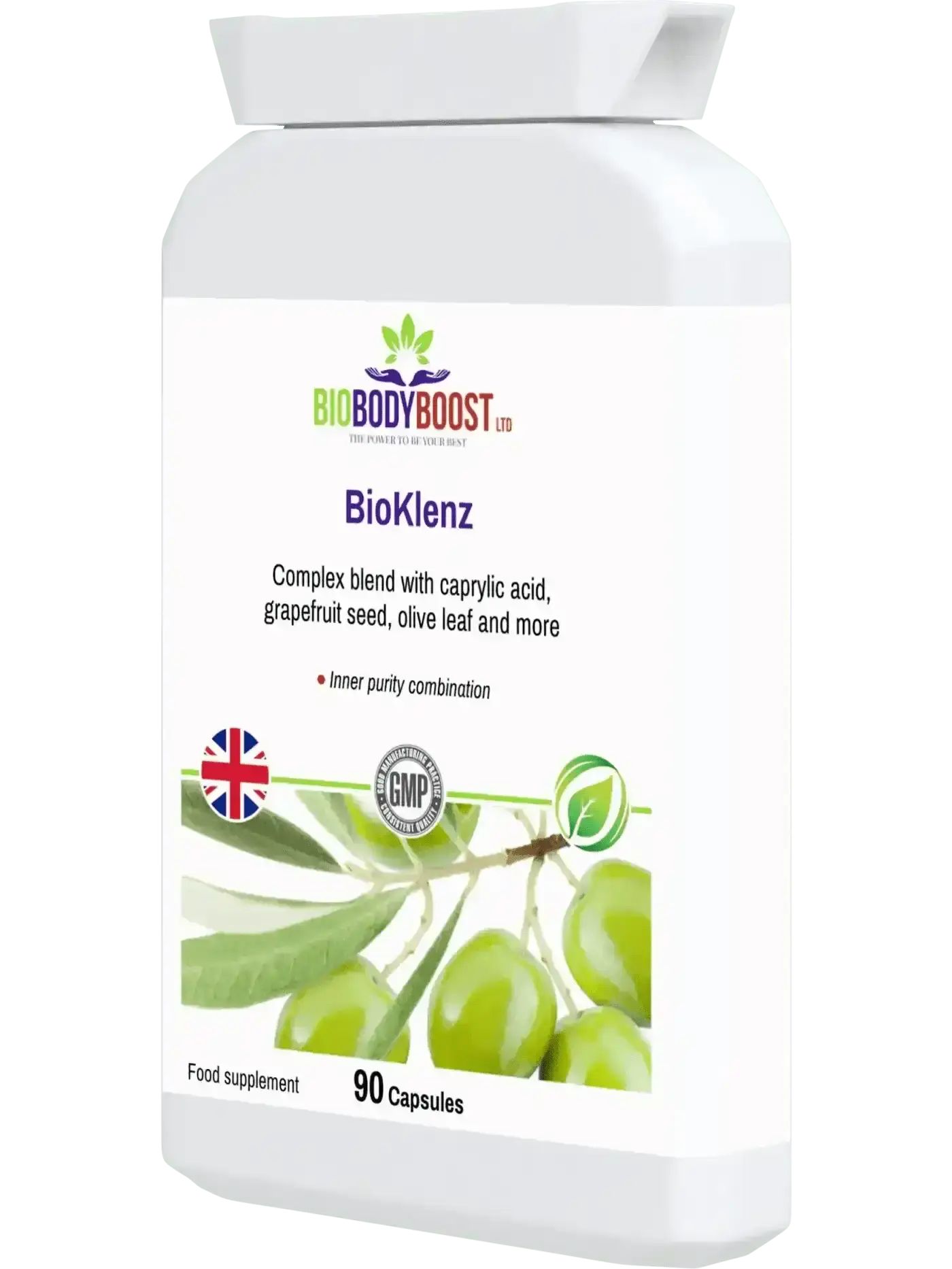 BioKlenz herbal digestive detox UK — oregano clove and grapefruit seed extract gut cleanse formula, side view