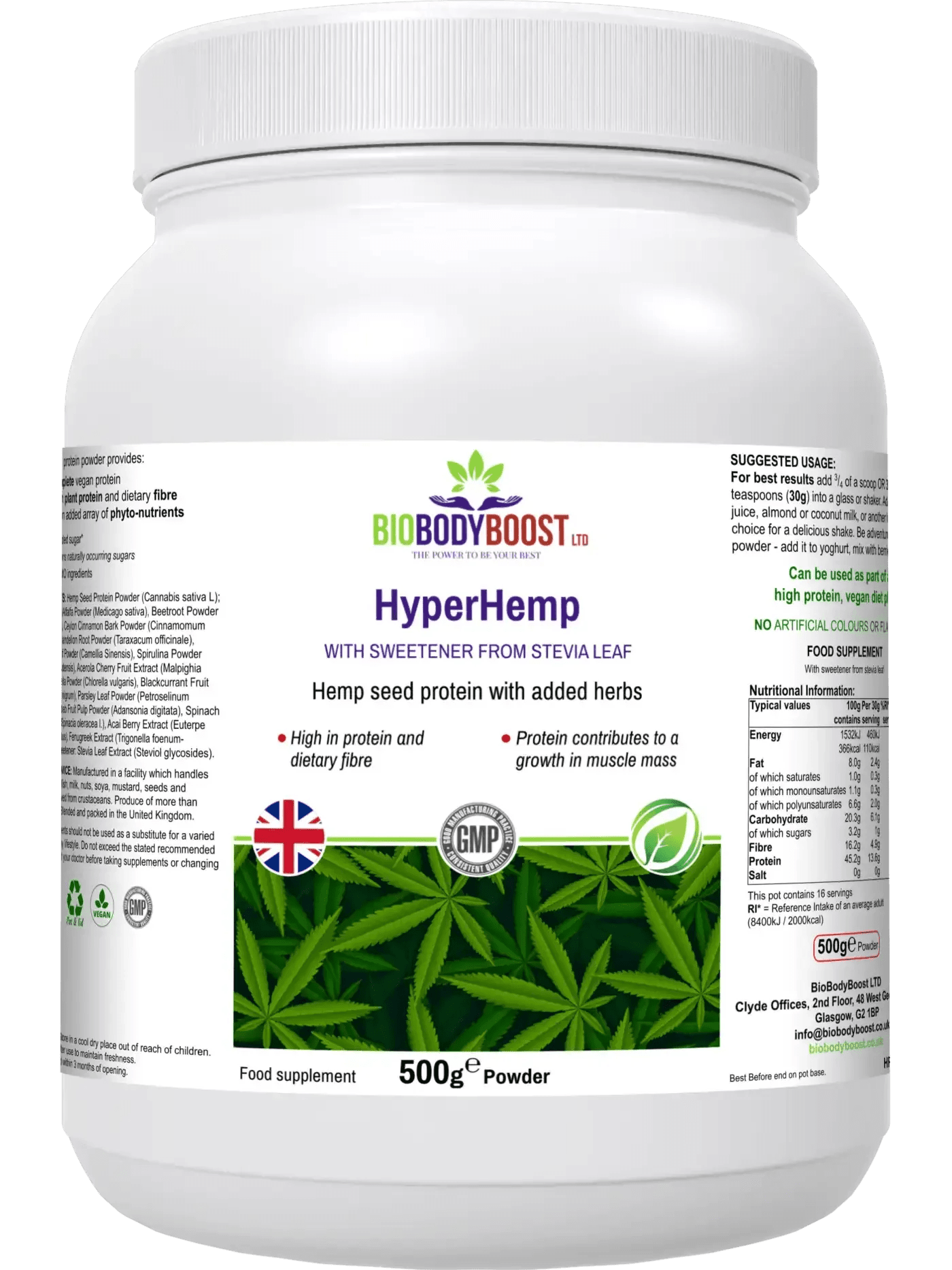 HyperHemp - Vegan Protein Powder (Hemp Seed) - BioBodyBoost