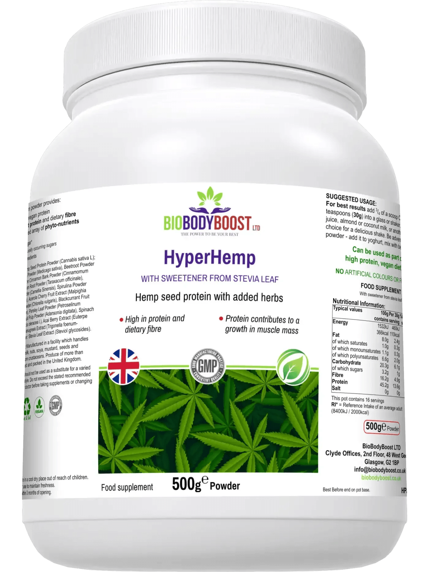 HyperHemp - Vegan Protein Powder (Hemp Seed) - BioBodyBoost