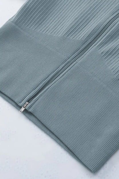 Khaki Zipped Front Short Sleeve Sports Crop Top