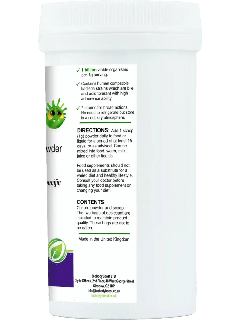 BioBodyBoost Little BioGut kids probiotic UK — 7 paediatric strains, halal approved, vegan, no sweeteners, UK made