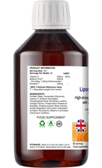 BioBodyBoost Liposomal Vitamin C 300ml UK — high strength 625% NRV vegan halal kosher approved liquid supplement, side view