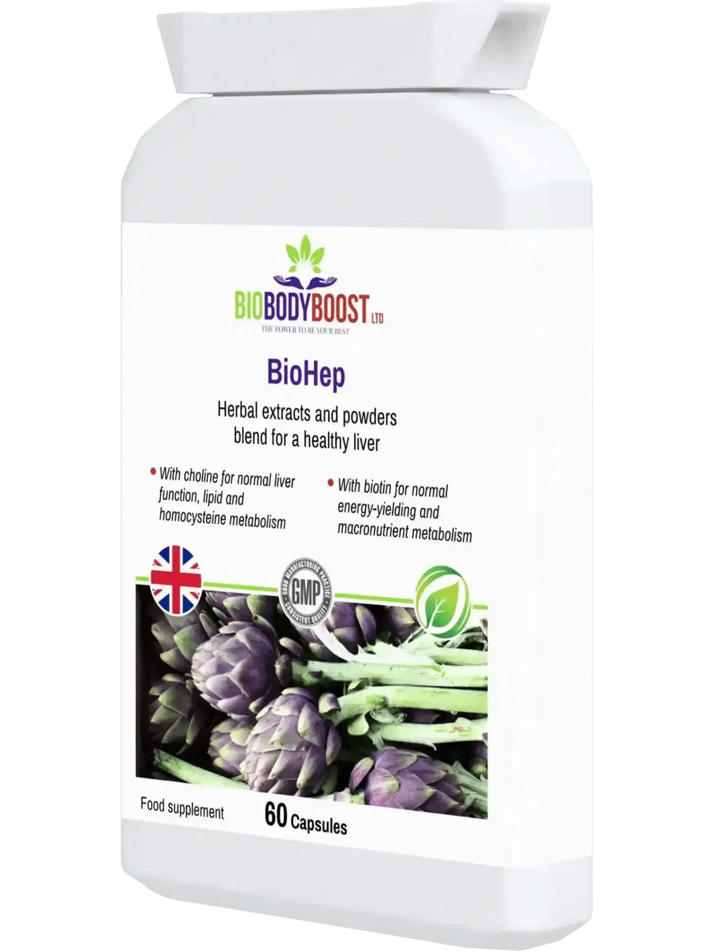 BioHep botanical choline complex UK — dandelion root and piperine bioavailability formula, side view