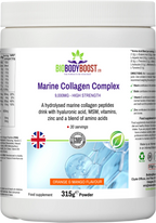 Marine Collagen Nourish 315g UK front label — marine collagen powder drink with vitamin C, biotin and zinc EU health claims