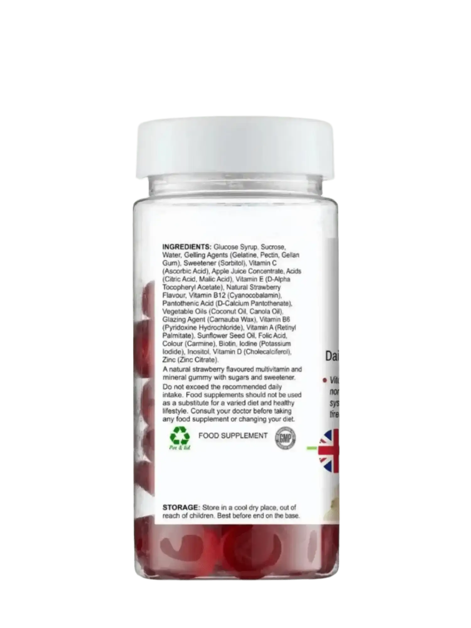 Multivitamin gummies 60 count UK — vegan-friendly gelatin-free daily vitamins, back label with nutrients and EU claims