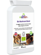 BioBodyBoost Bio Mushroom Boost — certified organic mushroom complex UK, astragalus adaptogen, halal approved, gluten-free