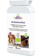 Bio Mushroom Boost organic functional mushroom supplement UK — lion's mane and maitake immunity blend, side view