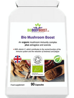Bio Mushroom Boost organic immunity blend UK — BioBodyBoost quality 90-cap mushroom supplement, lifestyle shot