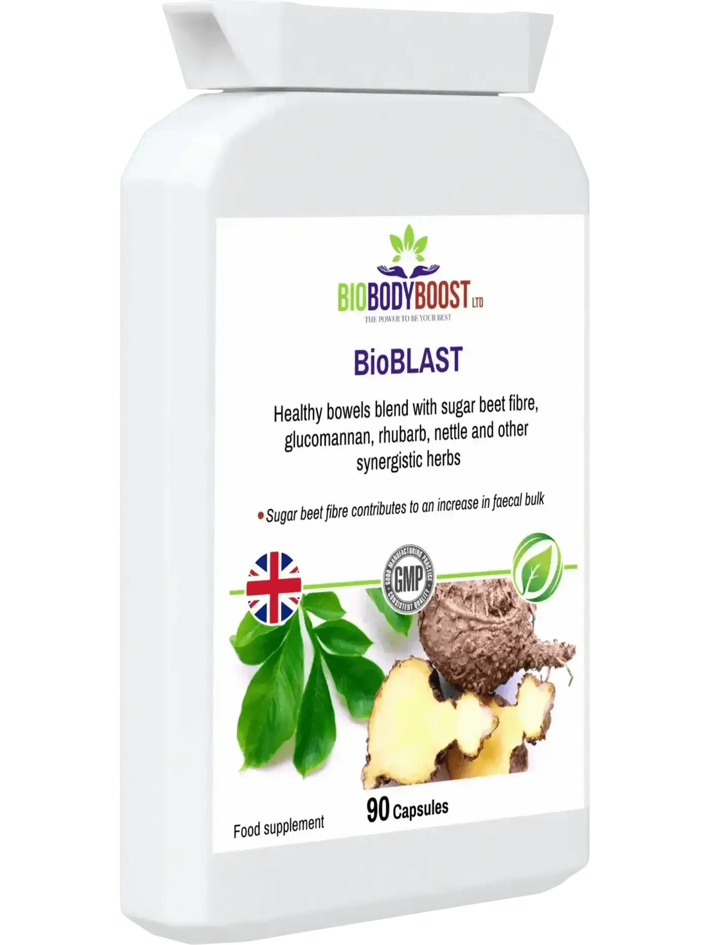 BioBodyBoost BioBlast digestive supplement UK — aloe vera soothing formula, gluten-free, kosher certified, UK made