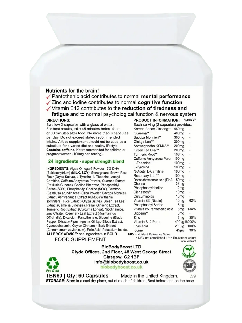 BioBrain - Natural Nootropics Supplement - Brain Supplements