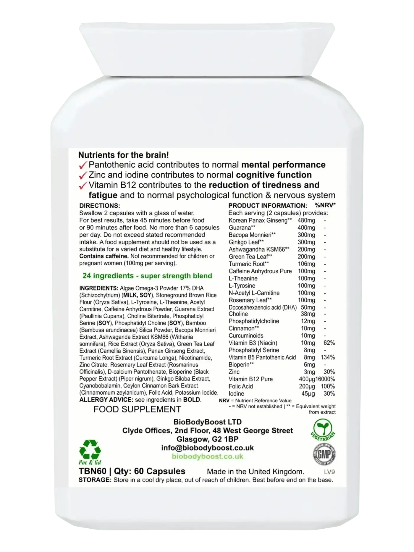 BioBrain - Natural Nootropics Supplement - Brain Supplements