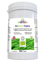 BioGreenz organic greens powder lifestyle shot UK — BioBodyBoost 35-ingredient adaptogen superfood shake, 20 servings
